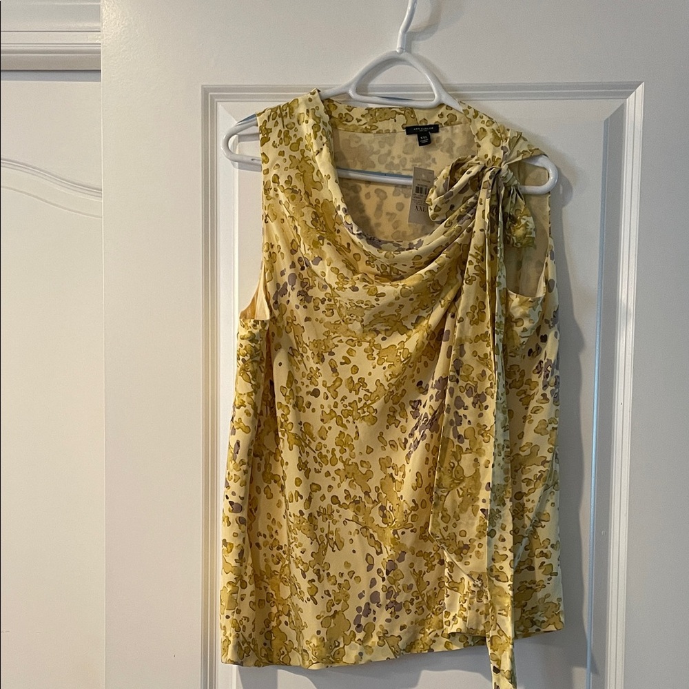 Ann Taylor Yellow Floral Sleeveless Silk blouse